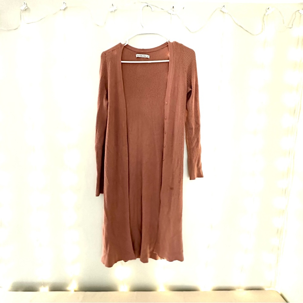 Ribbed A&F Duster Cardigan, Rust Colored, Size S